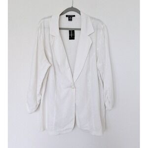 Ashley Stewart Ruched Sleeve Blazer Women 18 White Linen Summer Blazer